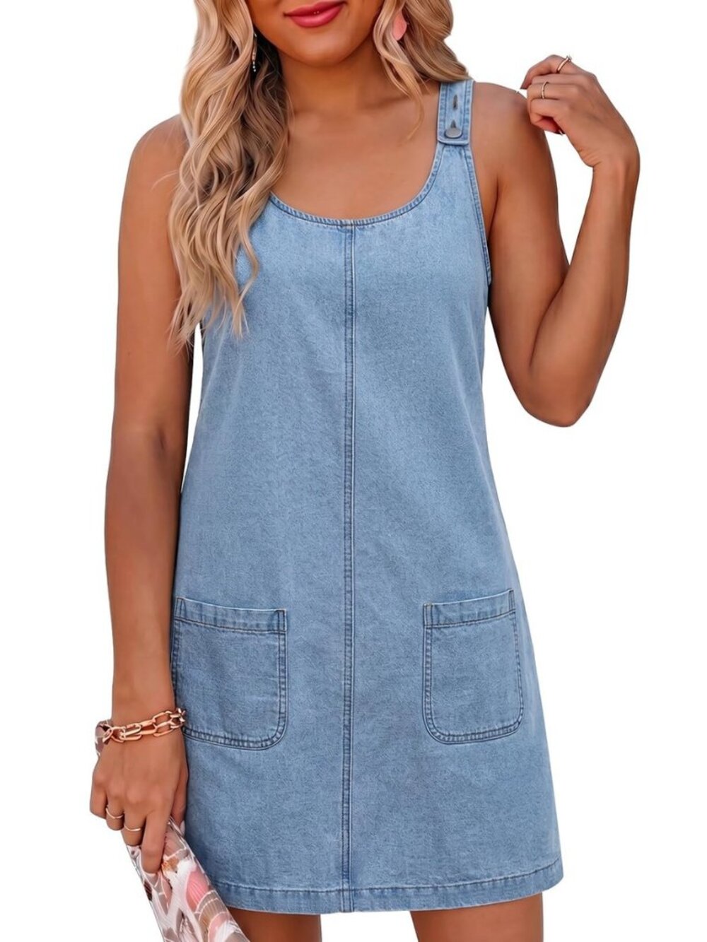 Womens Denim Dress Casual Sleeveless Babydoll Jean Overall Dress
